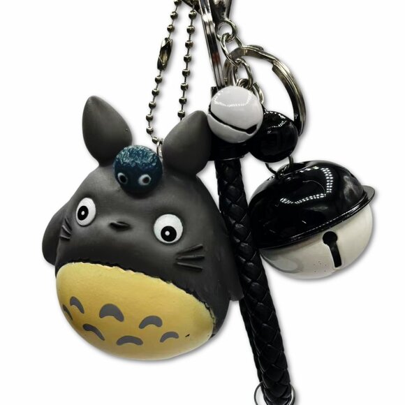 Totoro Character Keychain with Bell Charm, Black and Yellow, Decorative Anime - Picture 2 of 4